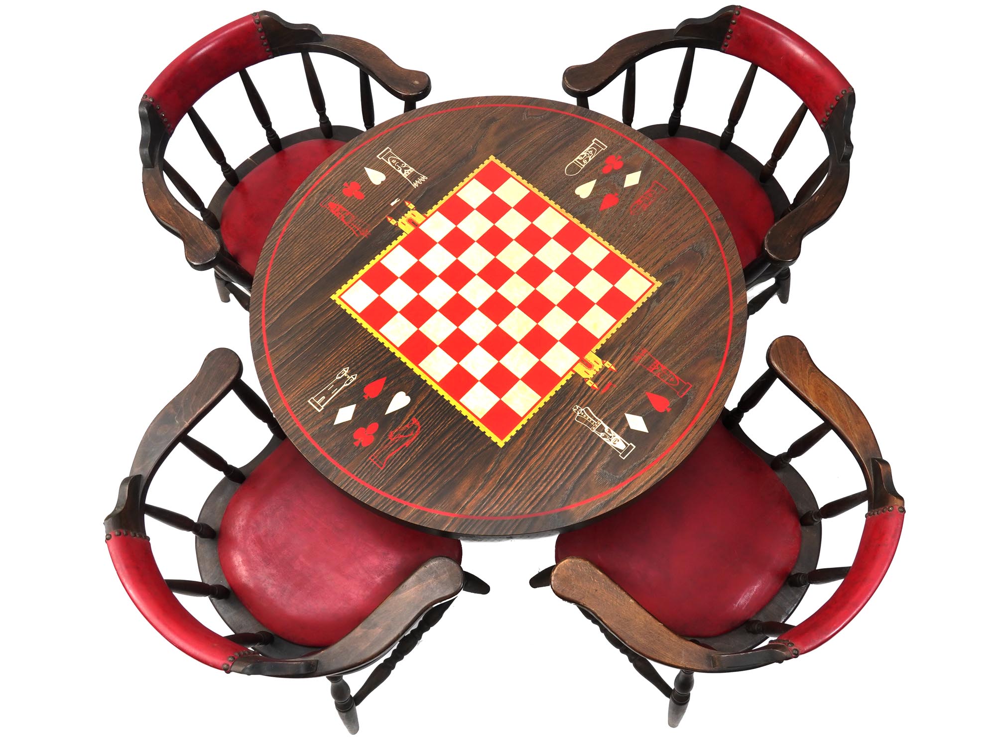 VINTAGE AMERICAN  GAMBLING TABLE AND FOUR ARMCHAIRS PIC-1